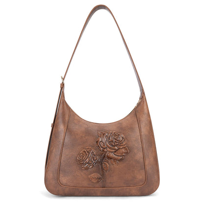 VIMUTI Small Shoulder Bag for Women, Vegan Leather Embossed Hobo Purse with Underarm Strap, Compact Daily Handbag (Brown)