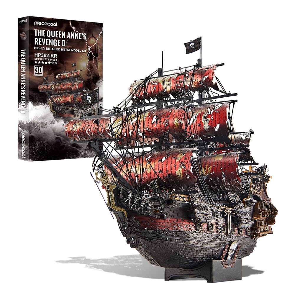 Piececool 3D Metal Puzzles for Adults, Red Queen Anne's Revenge Pirate Ship Model Kits, 3D Watercraft Model Building Kit, DIY Craft Kits Difficult 3D Puzzles for Family Time