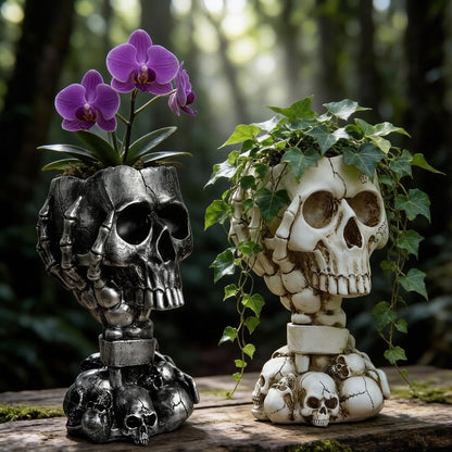 Skull Planter, Goth Flower Pot, Gothic Plant Pots, Succulent Pots with Drainage, Halloween Plant Pot, Tall White Skulls Statue, Funny Desk Home Decor, Cool Figurines Flower Pots Gift for Mother Father