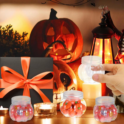 GOOHOCHY Transparent Pumpkin Candy Jar 2.75 Inch Clear Plastic Storage Container for Halloween Party Snacks Wedding Treats and Small Candy Storage