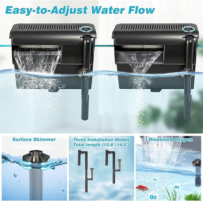 Large Hang on Back Aquarium Filter 344GPH for 40-150 Gallon Fish Tank, U-V Light Big Canister w/ Filters High Flow 5-Stage Green Killing Deodorization Machine Keep Fresh& Saltwater Water Crystal Clear