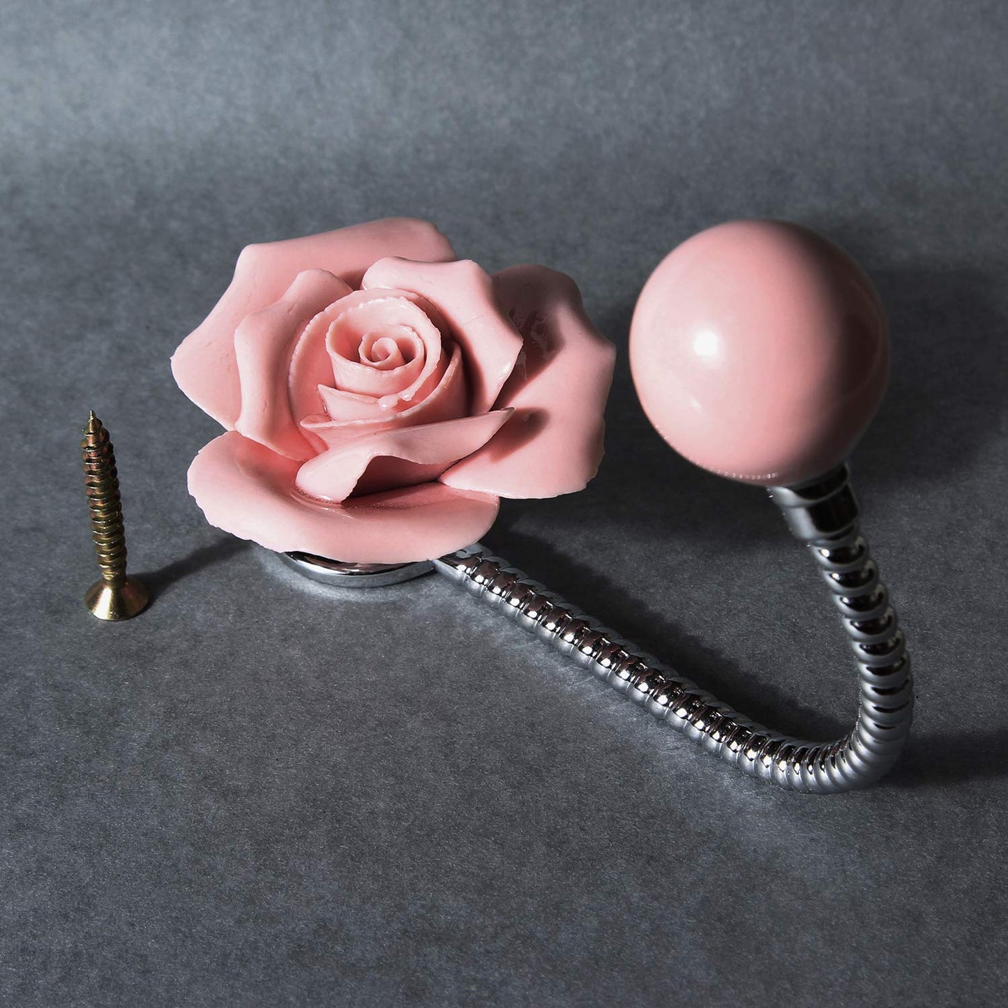 MDPLY Beautiful 3D Flower Ceramic Wall Coat Hook, Chrome Decorative Robe Hook, Scarf, Bag, Towel, Hat etc for Kitchen Bathroom Office (Rose Pink)