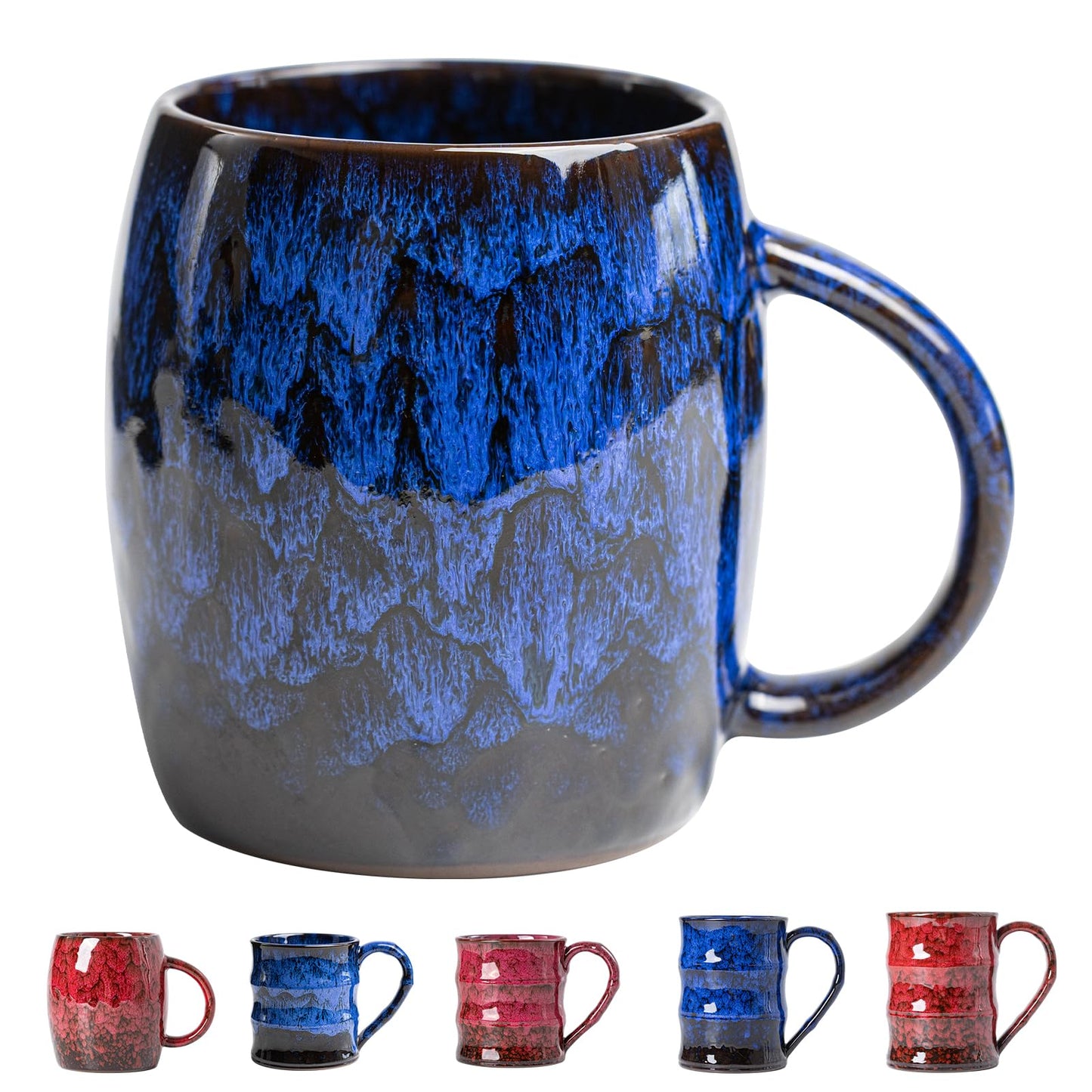 XIYUANJI Midnight Blue Ceramic Coffee Mug 14oz - Handcrafted Artisan Mug with Large Comfortable Handle, Unique Design for Coffee Lovers, Dishwasher Safe