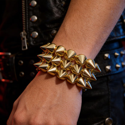 Embtrem Gold Studded Spike Bracelet for Women, Punk Bracelets Wide Stretch Cuff, Gothic Studded Bracelet, Y2K Statement Street Style Jewelry for Festival Party Outfit