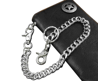 vogueteen Biker Rock Star Concho Mens Card Money Long Black Real Leahter Wallet With Chain