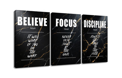 YSPCSUN Large 3 Piece Inspirational Wall Art for Office Walls Canvas Prints Black Marble Motivational Quotes Posters Framed Modern Business Executive Workspace Decor Ready to Hang, 48" x 24"