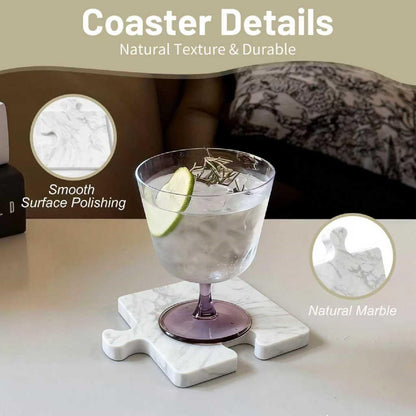 Marble Coasters Set of 4, Aturalux Luxury Aesthetic Modern Decor for Coffee Table, White Mable Real Natural Stone Coasters