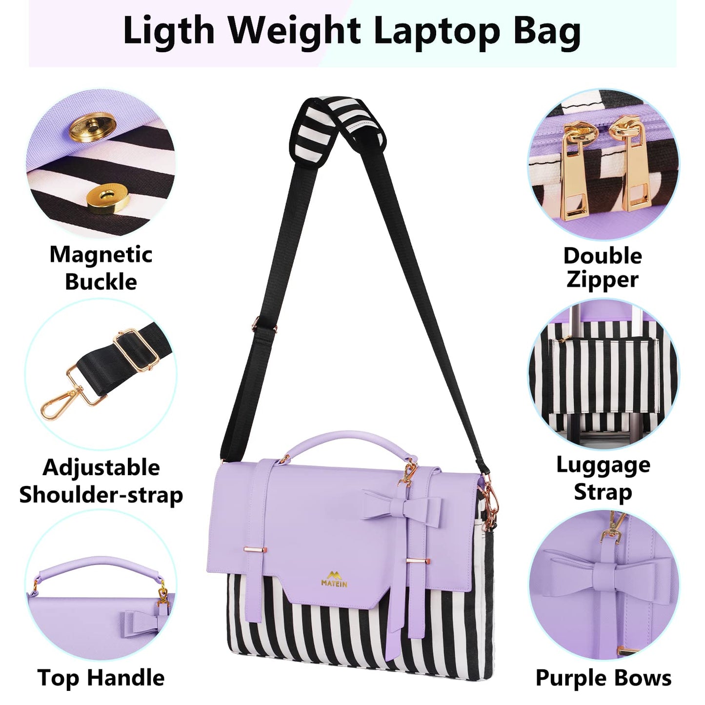 MATEIN Laptop Tote Bag for Women, 15.6 inch Cute Computer Sleeve Case Briefcase with RFID Pocket for Nurse Teacher, Lightweight Messenger Carrying Shoulder Handbag, Sister Gift for Office Work, Purple