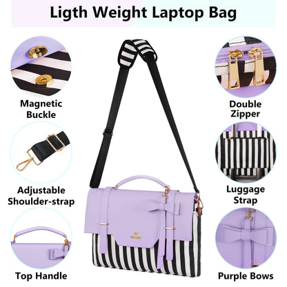 MATEIN Laptop Tote Bag for Women, 15.6 inch Cute Computer Sleeve Case Briefcase with RFID Pocket for Nurse Teacher, Lightweight Messenger Carrying Shoulder Handbag, Sister Gift for Office Work, Purple