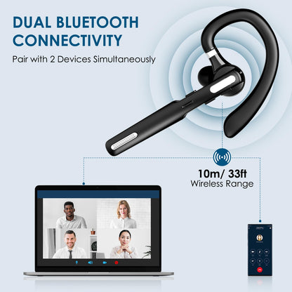 ICOMTOFIT Bluetooth Headset, Wireless Bluetooth Earpiece V5.0 Hands-Free Earphones with Built-in Mic for Driving/Business/Office, Compatible with iPhone and Android (Black)