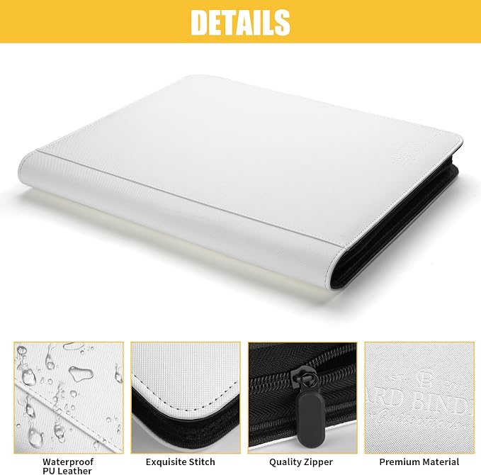 Toploader Binder,Toploader Hard Cases, 9-Pocket Pages Sleeves Hold up 288 Cards.Toploader Card Binder with Sleeves for “3×4” rigid，Card Holder(White)