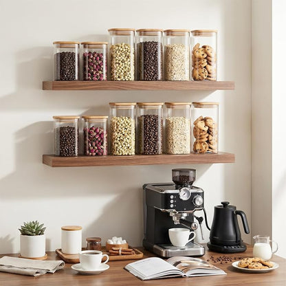3-Pack 1.6Qt Square Glass Storage Jars with Bamboo Lids | Minimalist Kitchen Organizer,Pantry Storage Container,Food Storage Container,Scandinavian Style Storage,Nordic Style Storage