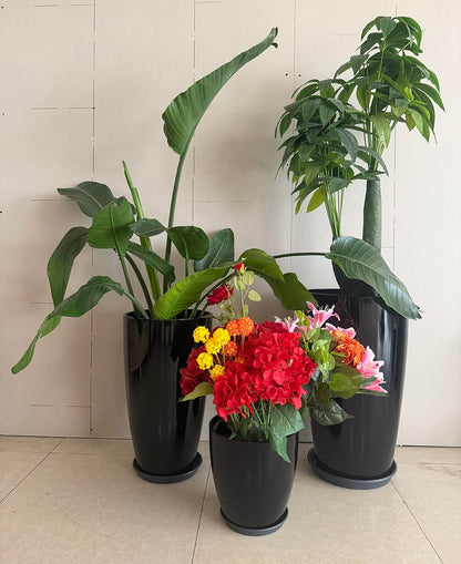 MinCHI257 24/21/11 Inch Tall Planter Pots Garden Plastic Planters - Set of 3 for Indoor & Outdoor Use - Decorative Lightweight Flower Pots