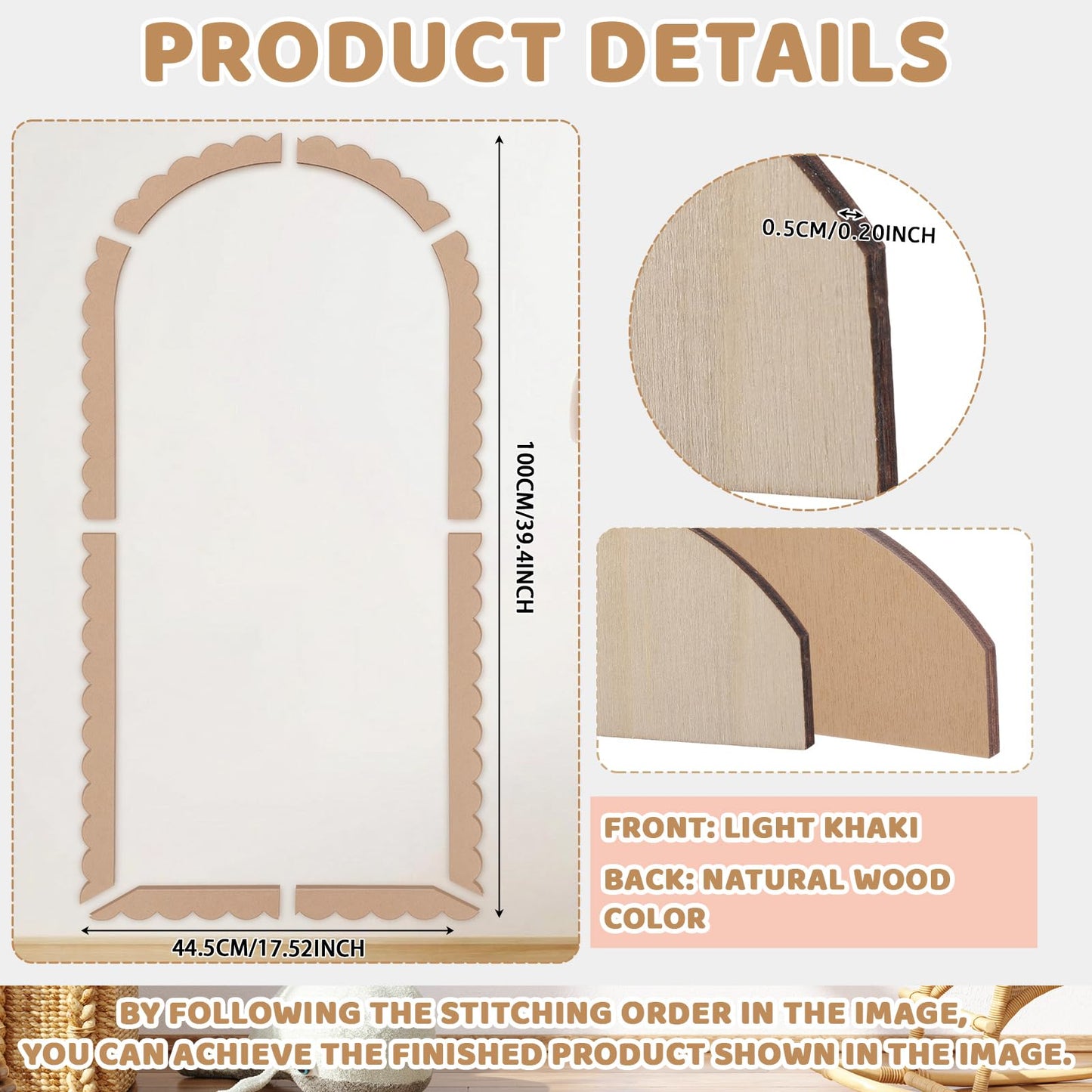 Feifeiya Camel Blush Large Magnetic Arch Wall Decal with Scallop Wooden Frame 39.3"x17.5" Arch Magnetic Chalkboard Self Adhesive Wall Board Sticker with 36 Magnet Letters Chalk Board Wallpaper Roll