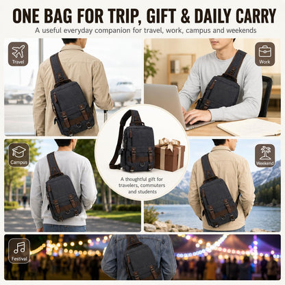 Leaper Retro Canvas Messenger Bag — Fits 10" Tablet, 9 Pockets, Unisex Crossbody Shoulder Sling Bag for Travel, Work & Daily Use, Army Green, M (Available in Medium, Large, XL, XXL)