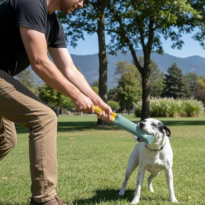 OllyDog Tugger | Dog Tug Toy for Tug of War & Training | Durable Bite Pillow | Eco-Friendly Recycled | Handle | Medium Large Dogs (Surf)