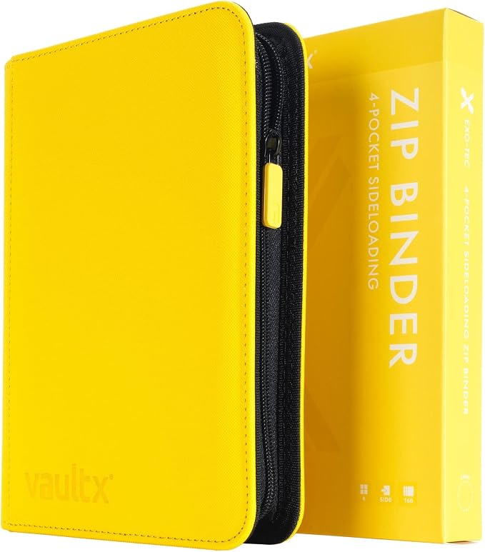Vault X 4 Pocket Zip Binder, 160 Cards, Exo-Tec Material, 20 Side-Loading Pages (Yellow)