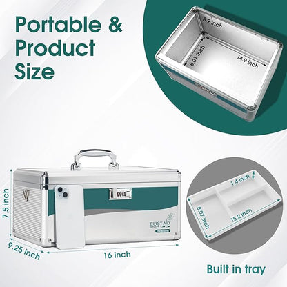 Glosen Medicine Lock Box with Combination Lock,Medication lock box【Extra Large16 x 9.25 x 7.5 Inch】 medicine safe lock box,medical box organizer