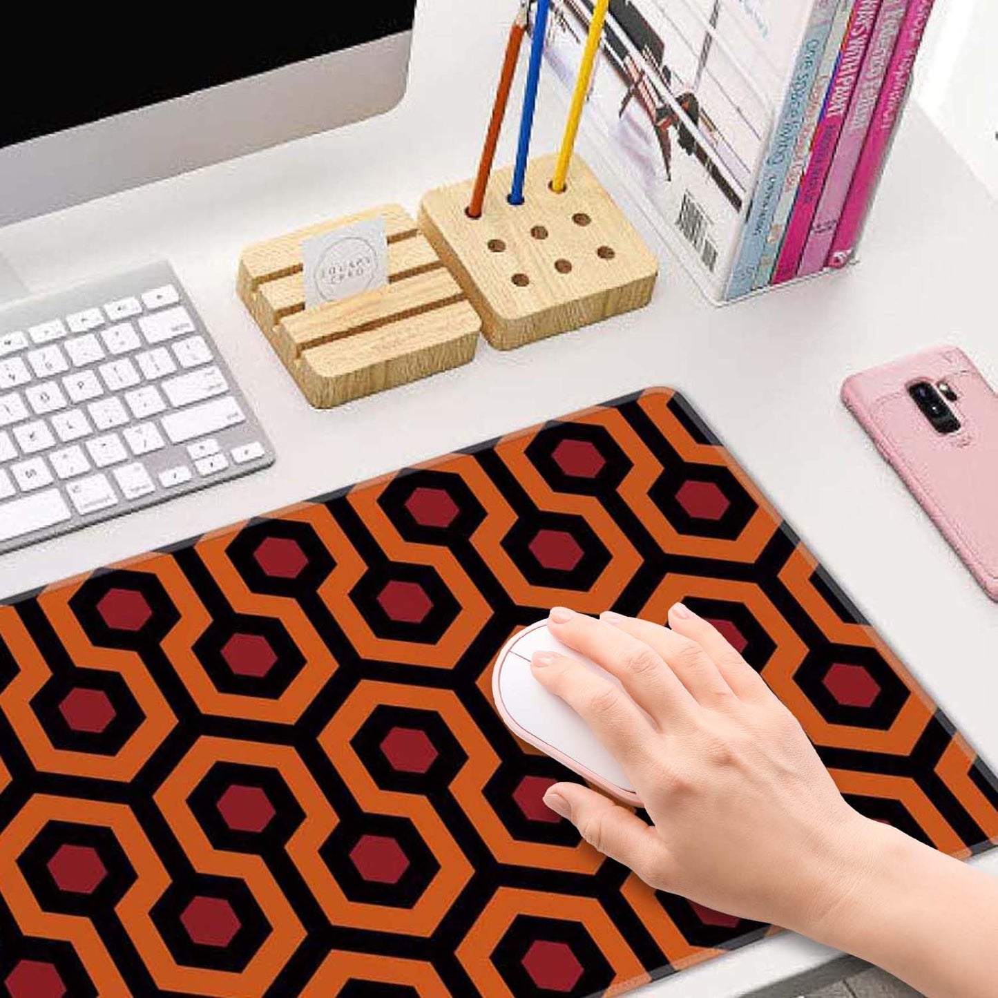 The Shining Carpet Style Desk Mat Orange Black Large Extended Mouse Pad XL Desk Pad Gaming Mousepad Keyboard Mouse Mat for Computer Laptop 31.5''X11.8'' Non-Slip Rubber Base with Stitched Edges