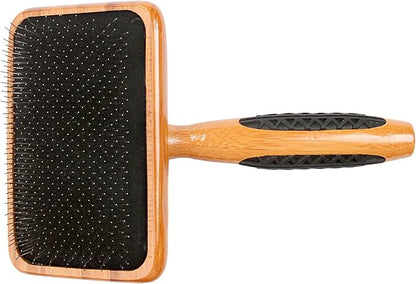 Bass Brushes Large Slicker Style Pet Brush with Bamboo Wood Handle and Rubber Grips