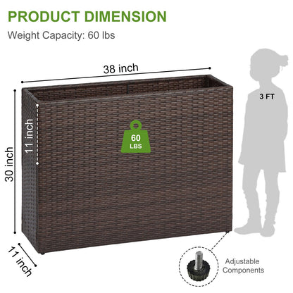 LEWIS&WAYNE Large Rectangular Block Planter Box Handmade Wicker Tall Planters for Outdoor Plants with Removable Liners Modern Planter for Indoor Outdoor Patio Deck - Brown, 38''x11''x30''