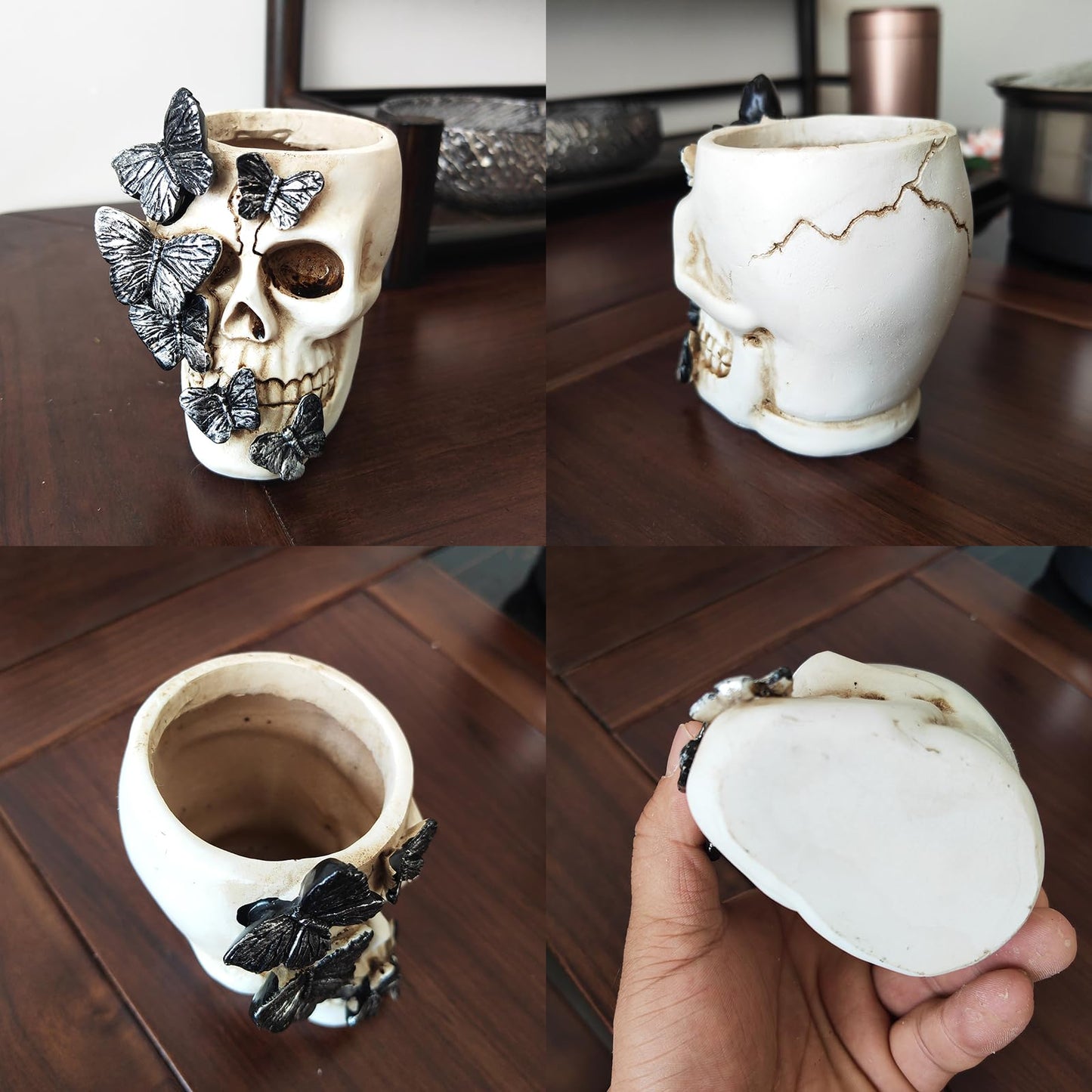 Fsocpen Skull Pen Holder,Skull Makeup Brush Holder,Bathroom storage Holder,Spooky Goth Decorations,Halloween Decoration,Vanity, Desk, Office Organizer, Stationary, Decor Planter
