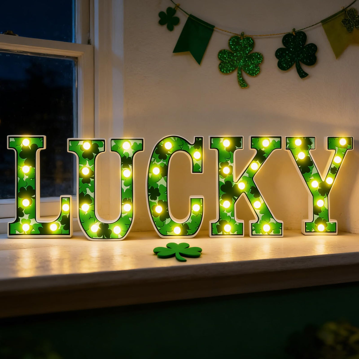 3 Pcs LED Marquee Light Up Letters Black Boo Sign Halloween Decorations Indoor Boo Halloween Lights for Home Kitchen Tabletop Fireplace Party Decoration (Lucky)