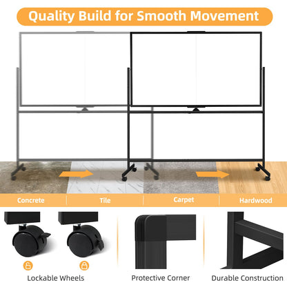 WALGLASS Rolling Whiteboard on Wheels, 72"x40" Double-Sided Dry Erase White Board with Stand, Large Magnetic Whiteboard, Giant Portable Standing Board for Office, School, Home, Classroom 6 x 3.33 ft