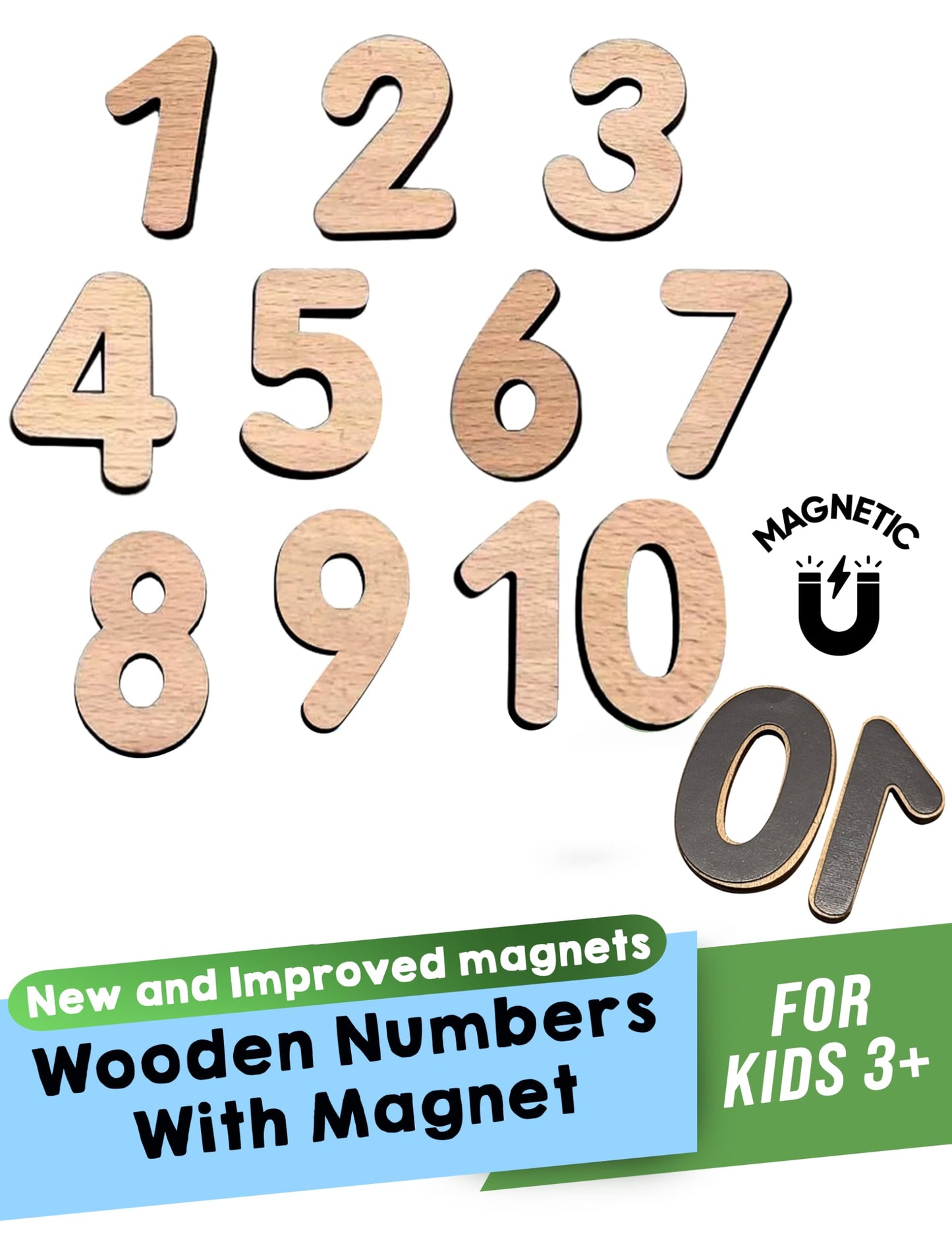 Leaping Learning Wooden Magnetic Numbers - Fun & Educational Magnetic Numbers for Kids - Ideal for Toddlers, Preschoolers, Students - Great for Home Learning, Classroom, Refrigerators & School Boards