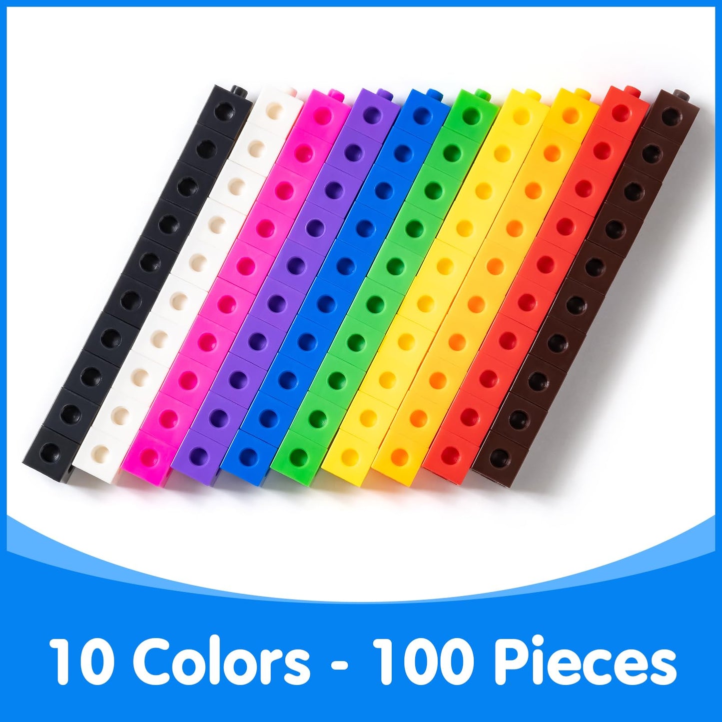 Odoorgames 100 Pcs Math Linking Cubes with 384 Cartoon Stickers – Mini Number Pops 1-10 – Essential Counting Cubes for Kids Math Learning and Fun Activities