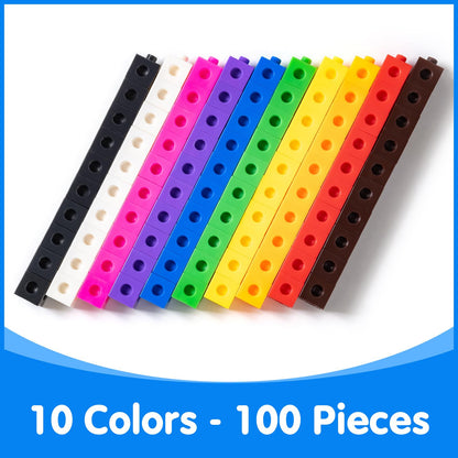 Odoorgames 100 Pcs Math Linking Cubes with 384 Cartoon Stickers – Mini Number Pops 1-10 – Essential Counting Cubes for Kids Math Learning and Fun Activities