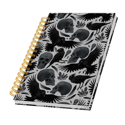 KZYVFNPQ Spiral Journal Notebook for Women Men, A5 Cute Hardcover Lined Notebook with Strong Binding,College Ruled Notebook for Office Work Writing, 120 Pages/60 Sheets, 6"x8.3"(Ravens Skull Halloween)