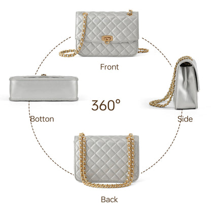 GEMIU Quilted Crossbody Purse Formal Small Women's Shoulder Handbags for Womens Clutch Purses with Gold Chain Dressy Sliver