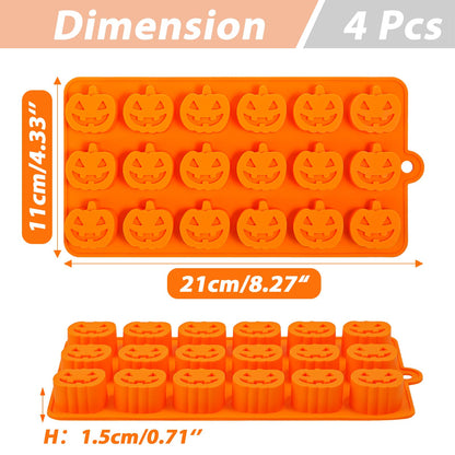 Webake Halloween Chocolate Mold Shaped with Pumpkin Jack-O-Lantern, Skull, Tombstone, Ghost, Bat and Spider, Halloween Silicone Molds for Chocolate, Candy, Ice Cube, Jello, Soap, Pack of 4