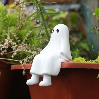 Halloween Resin Sitting Ghost Figurine Garden Sculpture Decor for Outdoor Patio, Balcony Planter, Home Bookshelf