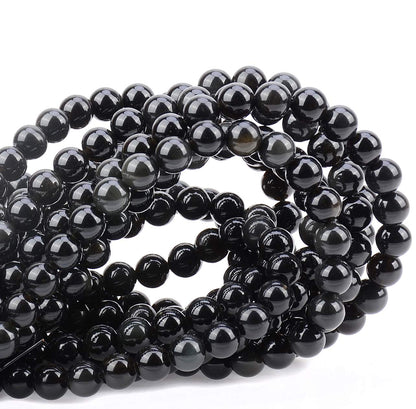 100Pcs Natural Crystal Beads Stone Gemstone Round Loose Energy Healing Beads with Free Crystal Stretch Cord for Jewelry Making (Black Obsidian, 8MM)