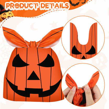 100 Pcs Halloween Treat Bags Rabbit Ear Candy Bags Trick or Treat Small Plastic Goodie Bag Halloween Party Favor Bags for Kids Party Favor Supplies, 4 Designs