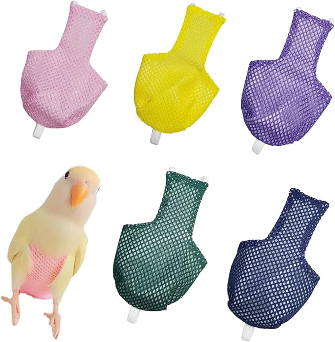 5 Pcs Summer Holey Style Bird Diaper Parrot Nappy Reusable Flight Suit with Waterproof Inner for Parakeet Cockatiel Macaw Budgie Lovebird Conure (XL)