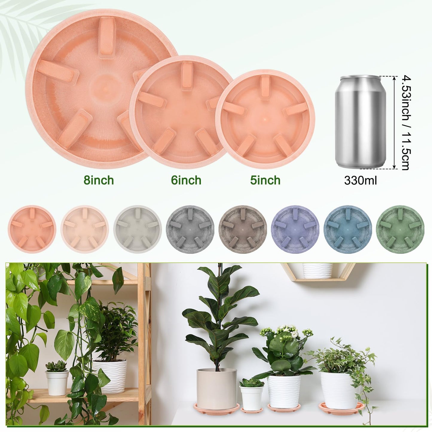 M METERXITY 2-Pack Plant Saucers, 8 Inch OD Anti-Rot Root Resin Flower Pot Plant Saucers for Indoor/Outdoor, Flowerpot Drip Tray [6.3 Inch ID, Red Pottery]