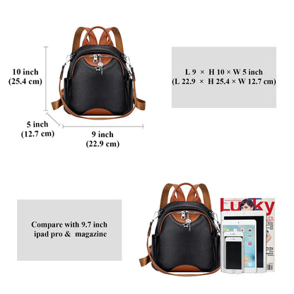 ALTOSY Soft Genuine Leather Backpack for Women Small Convertible Backpack Purse Shoulder Bag for Ladies (S97 Black/Brown)