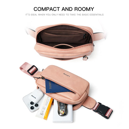 LATMAP 2L Fanny Packs Everywhere Belt Bag Small Fashion Crossbody Waist Pack Faux Leather Waterproof Sling Chest Bag For Women Trendy Pink