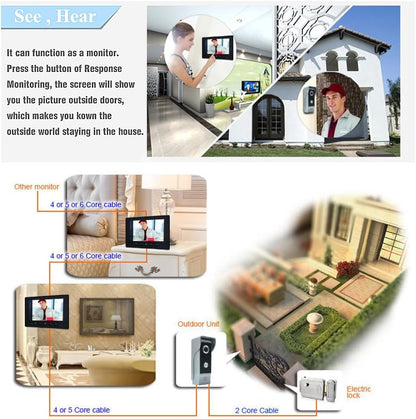 Wired Video Intercom System, 7 Inches Video Doorbell Door Phone System, HD Camera Kits Support Unlock, Monitoring, Dual-Way Intercom for Villa Home Office Apartment