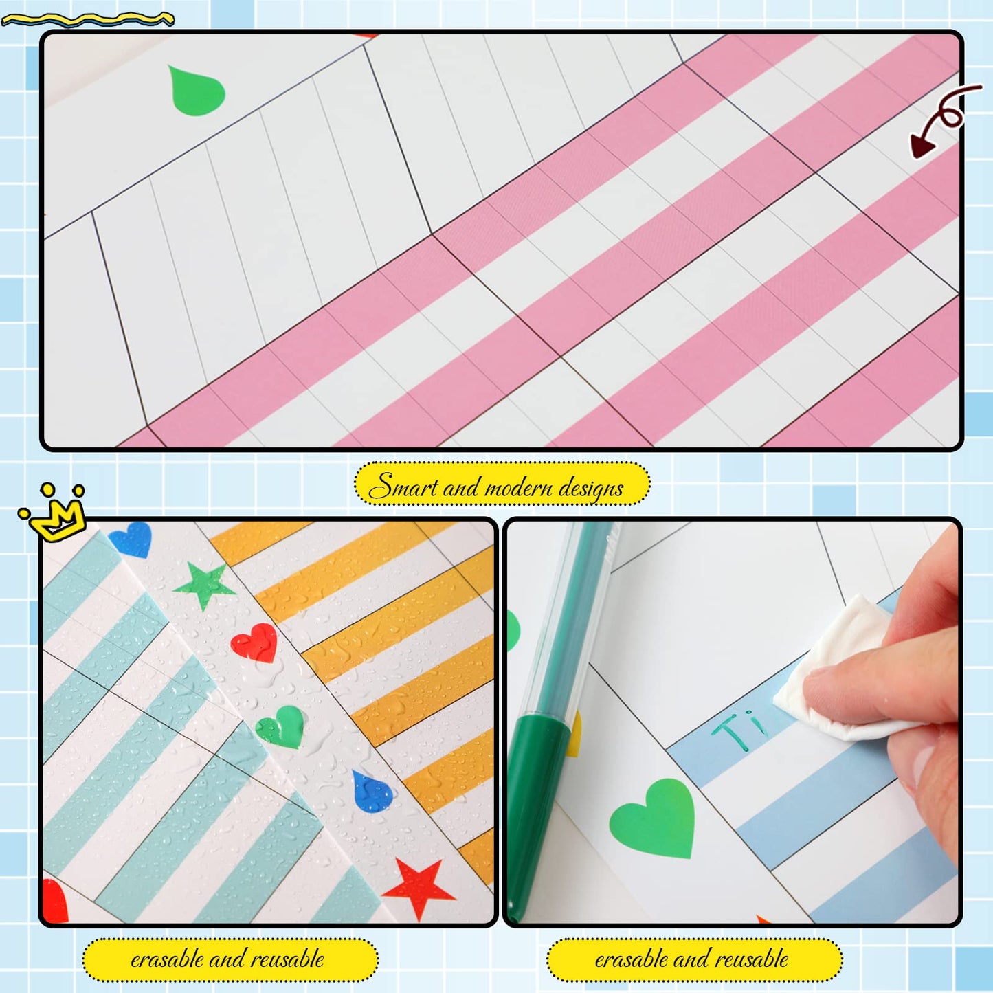 Ctosree 12 Pcs 17"x 22" Incentive Chart Multicolor Laminated Dry Erase Reward Chores Chart with 5 Pcs Reward Sticker(Cute Style,White Background)