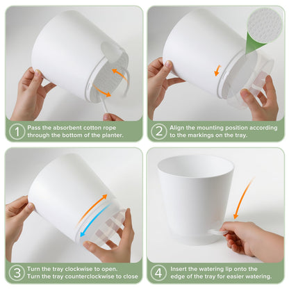 GARDIFE 2026 Upgraded Self Watering Plant Pots with Drainage Hole, 7/6.5/6/5.5/5/4 Inch Flower Planting Containers for House Plants, African Violet, Flowers, Cactus (White, 7+6.5+6+5.5+5+4 inch)