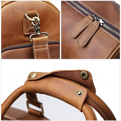 Leathfocus Leather Travel Luggage Bag with Ykk Zipper, Mens Duffle Retro Carry on Handbag (Brown)