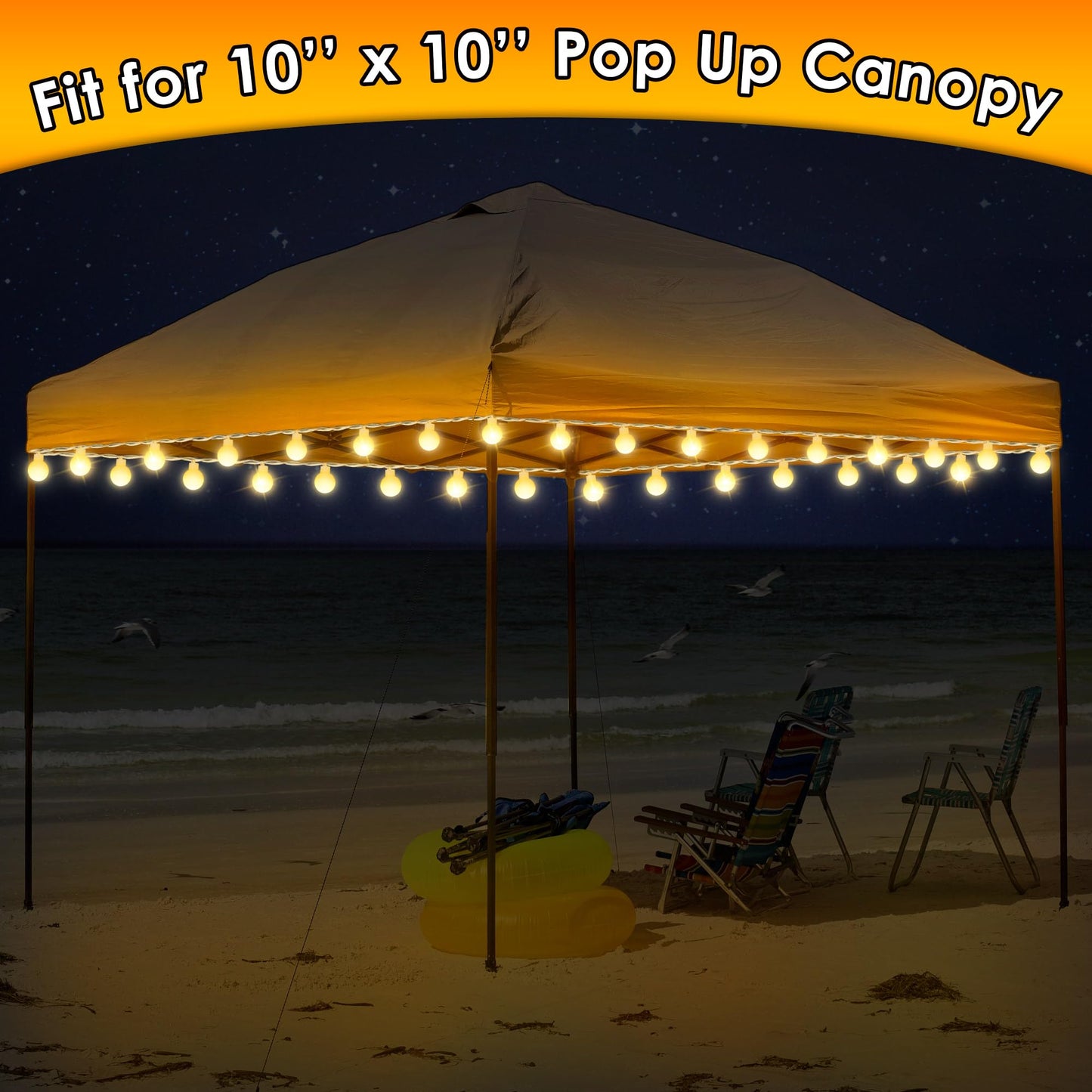 ElectricWise 1 Pack LED Canopy Lights, 40ft 80LED Battery Powered Canopy Tent Lights Outdoor with 8 Modes, Warm White Canopy String Light for 10' x 10' Pop up Canopy Tent