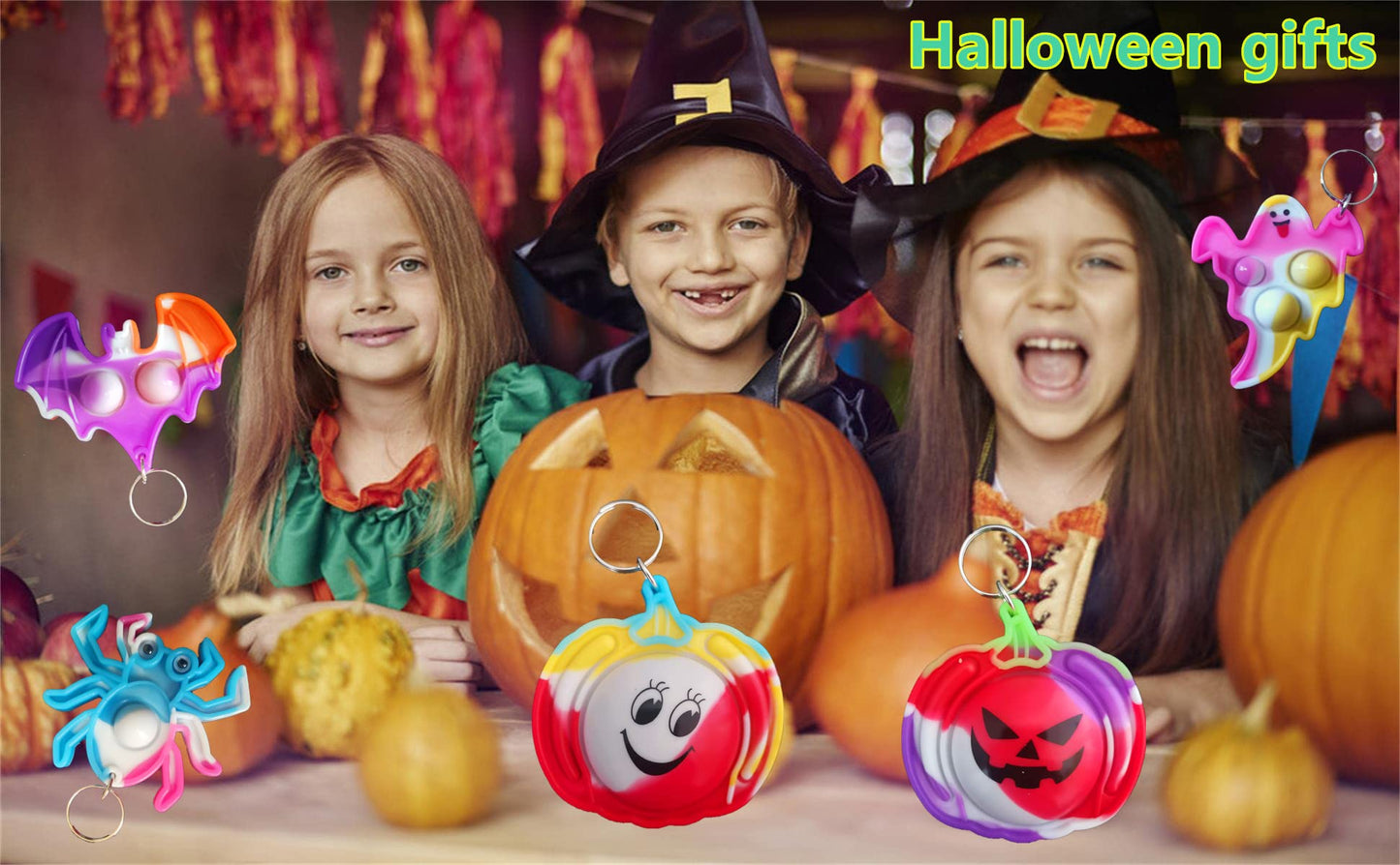 Roaqua 100 packs Bulk Halloween Ghost Pumpkin Spider Bat Fidget Bubble Mini Pop，Halloween Party Favors ， Birthday Supplies and Student Prizes Gifts