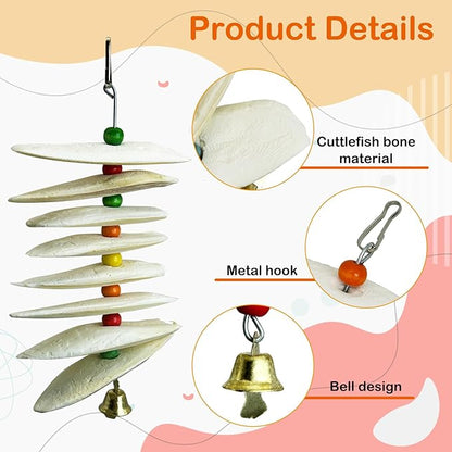 3 Pack Bird Toys with Cuttlebone,Parrot Toy Bird Beak Grinding Stone Parakeet Cage Accessories for Small & Medium Budgies Lovebirds Cockatiels (Flake,8 Per Skewer)