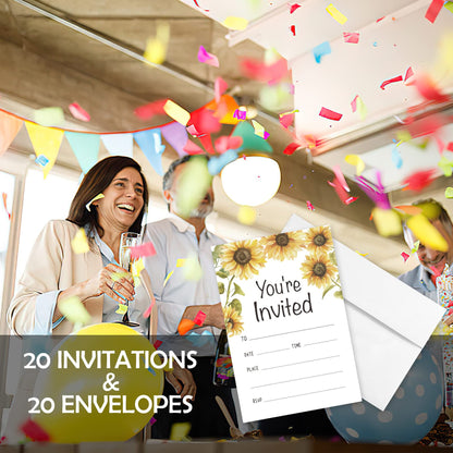 20 Sets You're Invited Sunflower Invitations With Envelopes,Sunflower Rustic Double-sided Printed Invitation Invite Cards for Wedding Bridal Shower Baby Shower Birthdays and Housewarming Parties