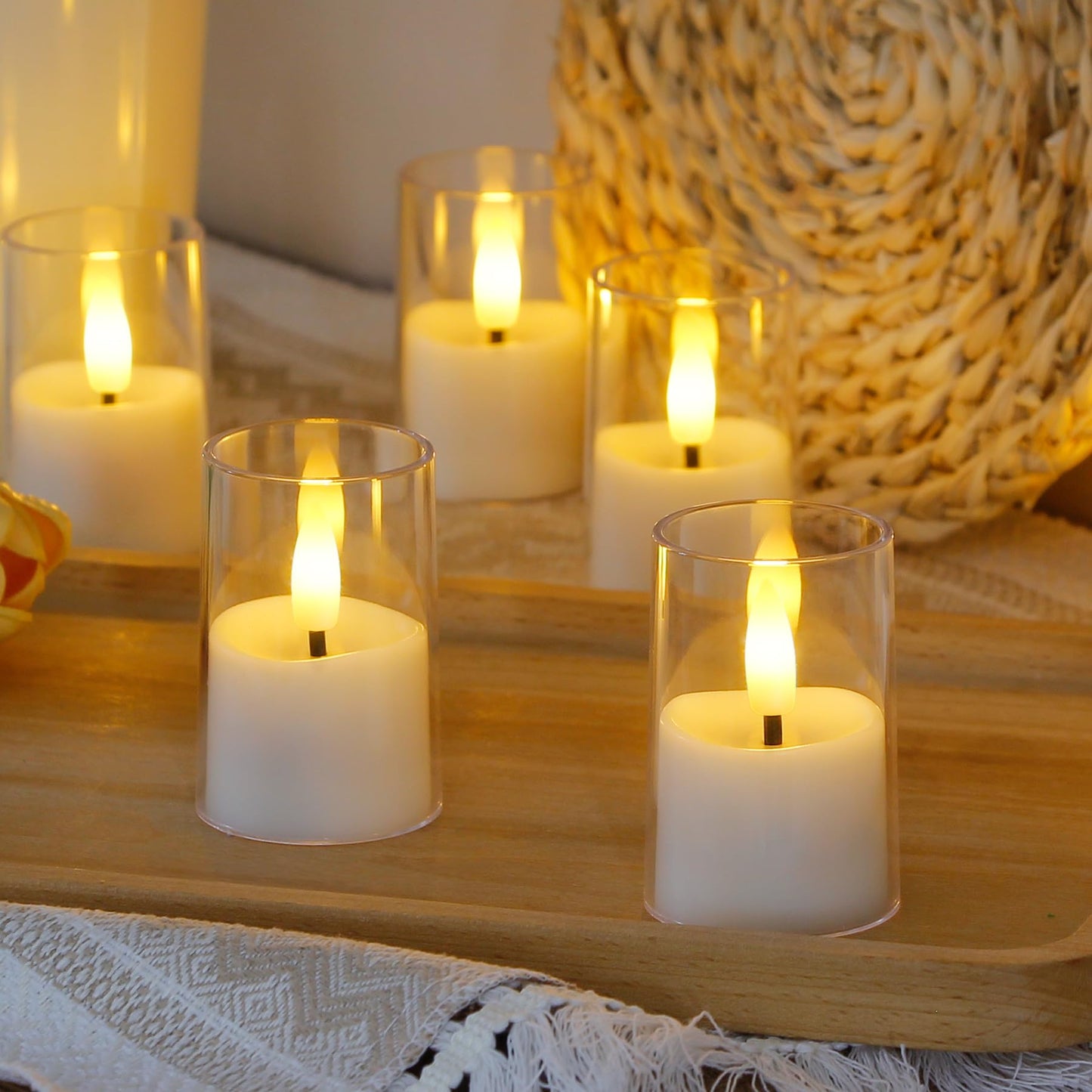 Zevanor Flameless Small Tea Light LED Candles, Acrylic Battery Operated Votive 1.7" x2.5" with Remote Control and Timer, Tealight White Flickering Warm Light Pack of 8 Electric Long Lasting